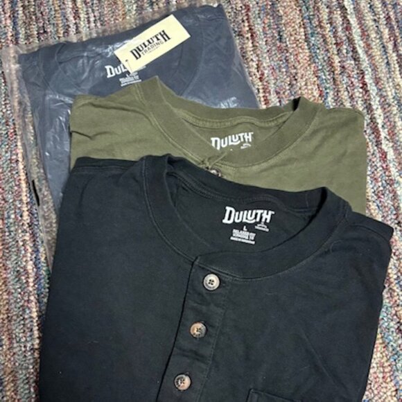 Duluth Relaxed Fit Longtail T Short Sleeve Henley size Large Bundle of 3 shirts - Picture 1 of 2